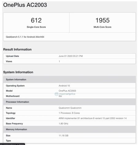 OnePlus AC2003 in Geekbench 